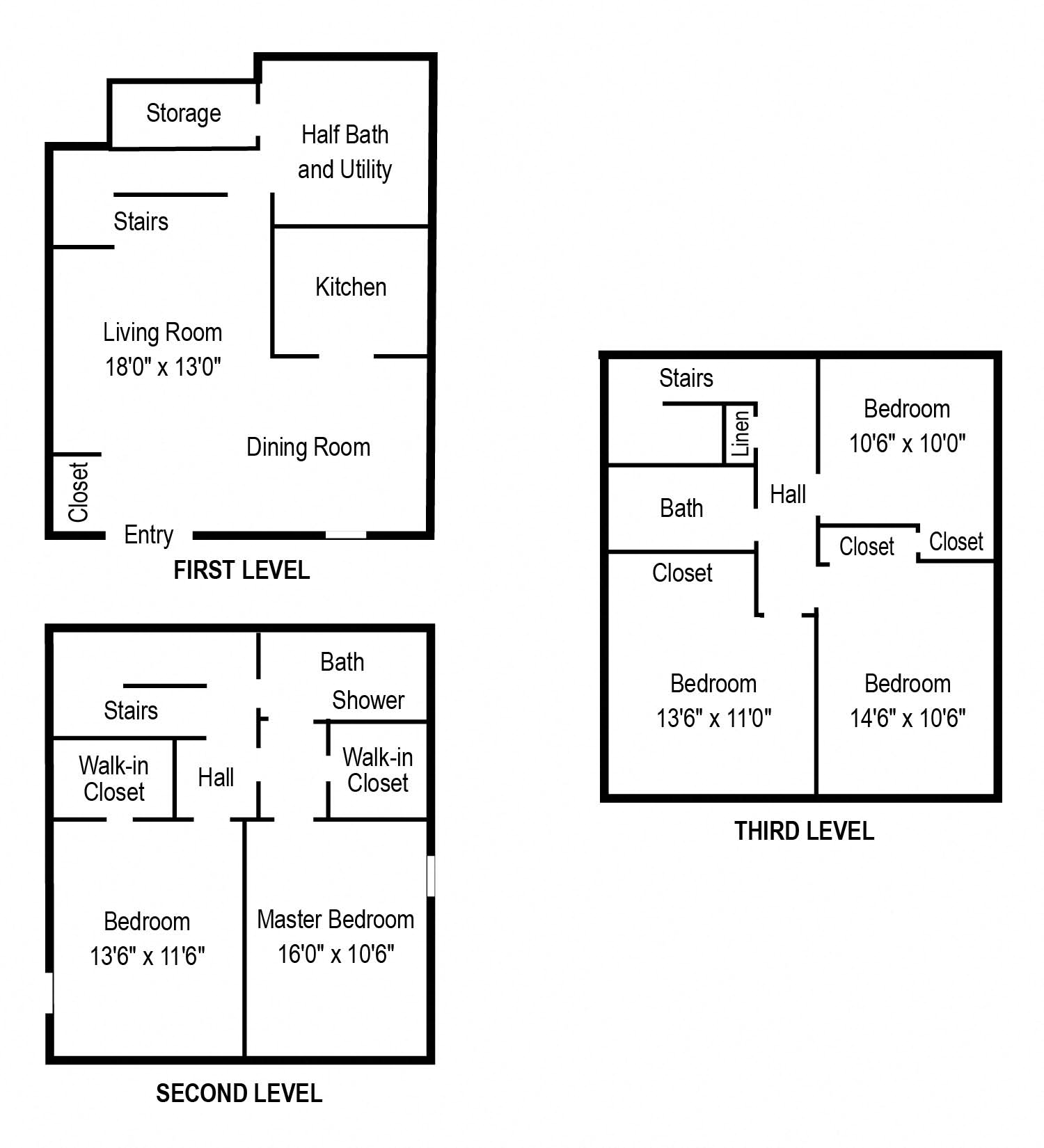Floor plan for 5 beds, 2.5 baths, 1800 sqft